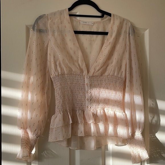 Pale pink blouse with smocked and metallic detail - Picture 2 of 5